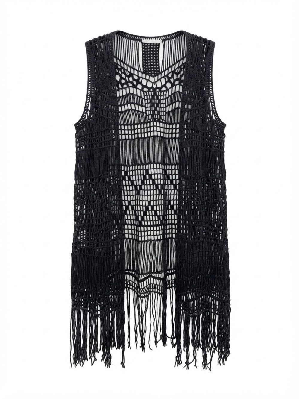 Blu Pepper Black Crochet Fringe Vest